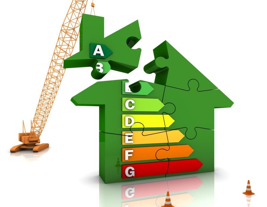 Construction site crane building an energy efficient home. Part of a series.